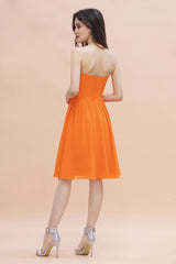Orange Sequins A-Line Strapless Knee-length Chiffon Bridesmaid Dress