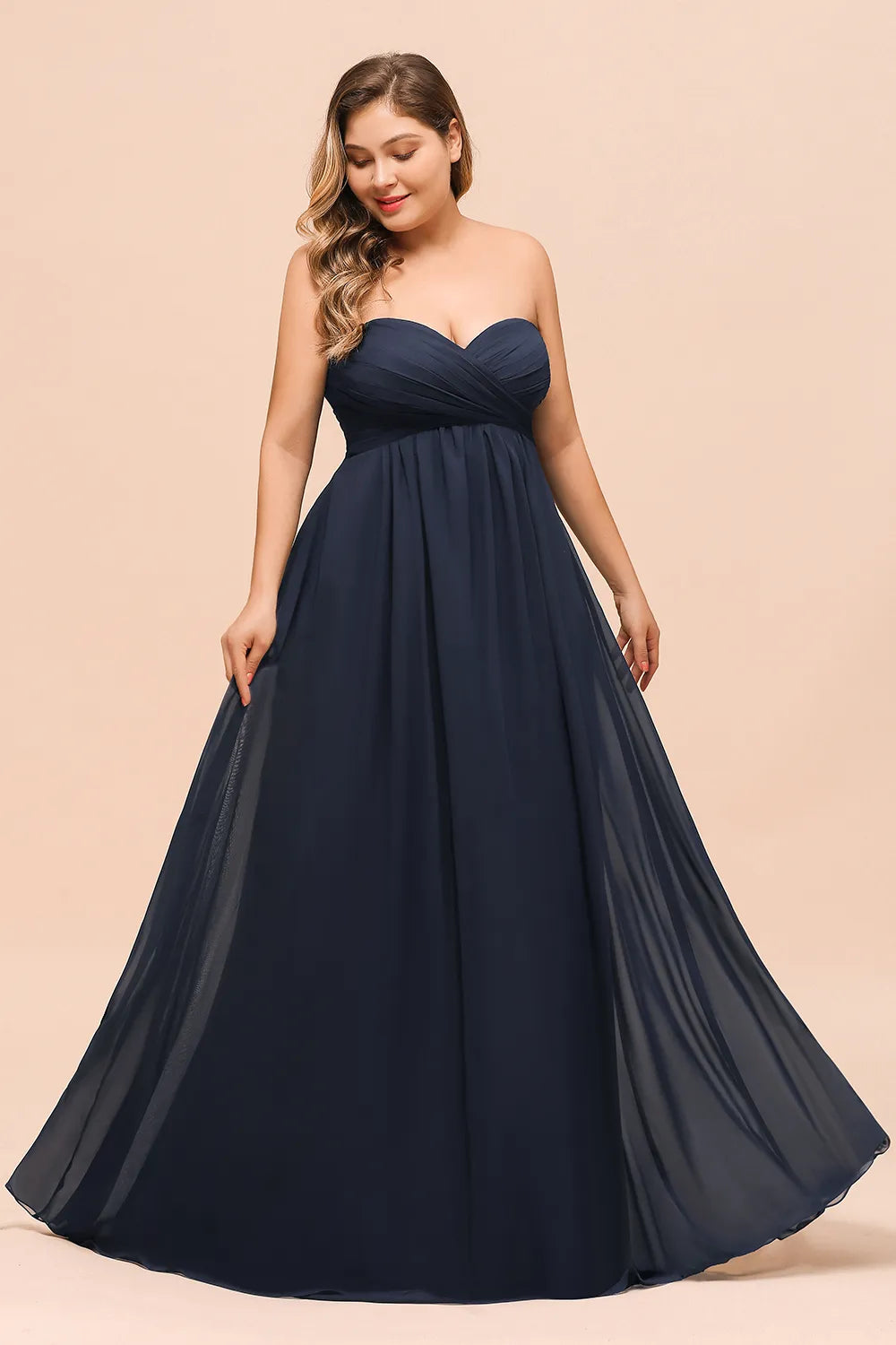 Plus Size Long Sweetheart Chiffon Dark Navy Bridesmaid Dress