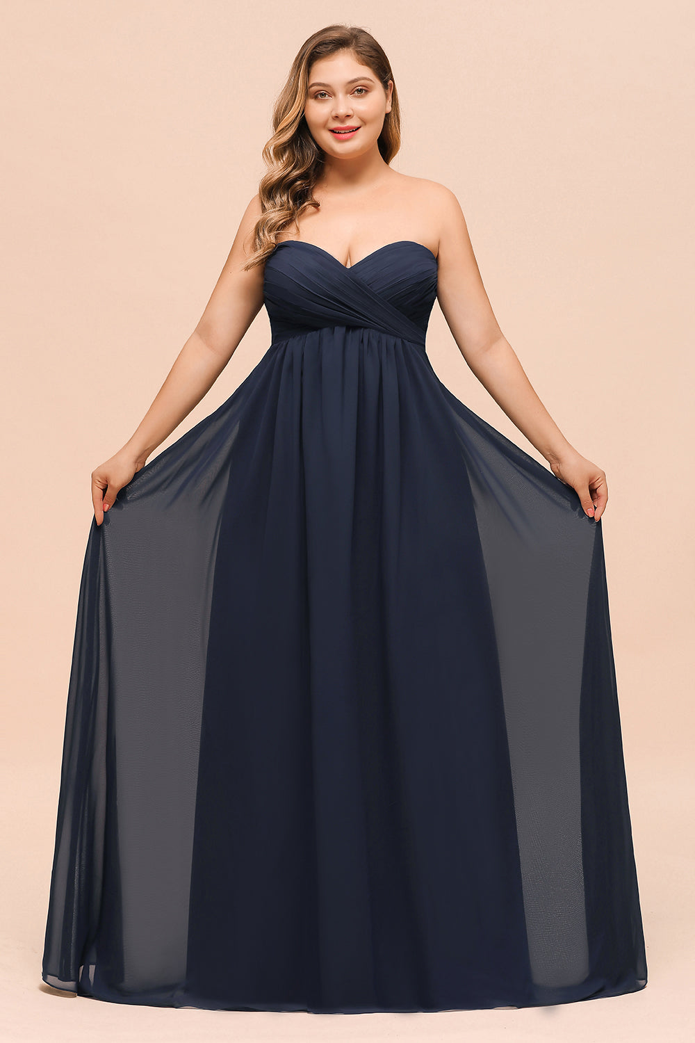 Plus Size Long Sweetheart Chiffon Dark Navy Bridesmaid Dress