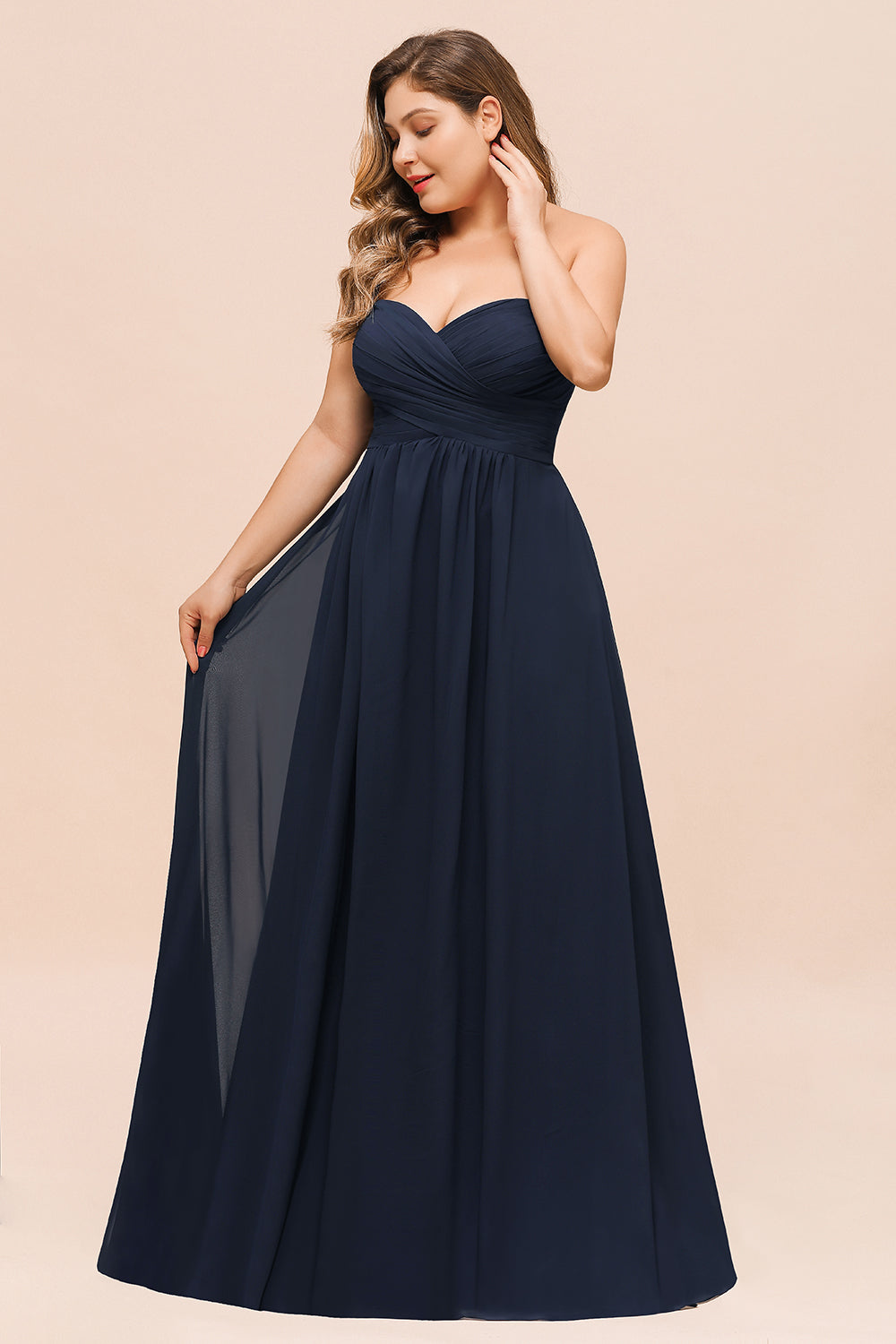 Plus Size Long Sweetheart Chiffon Dark Navy Bridesmaid Dress