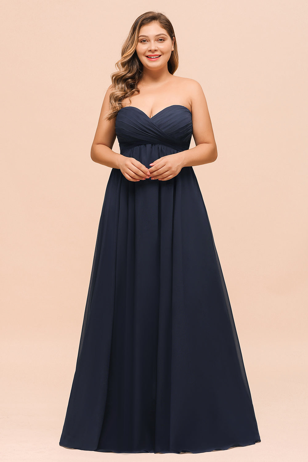 Plus Size Dark Navy Long Sweetheart Chiffon Wedding Guest Dresses