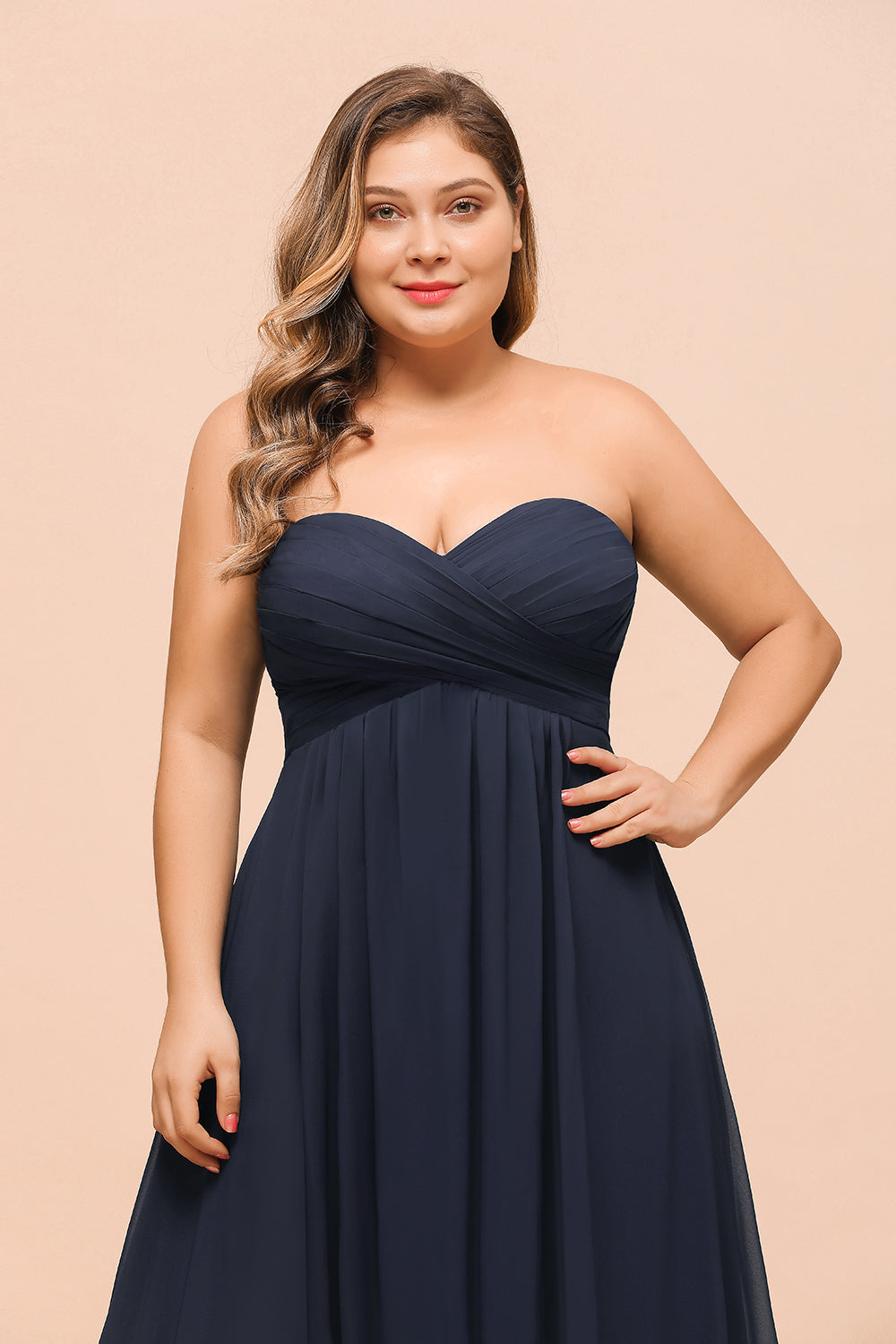 Plus Size Long Sweetheart Chiffon Dark Navy Bridesmaid Dress