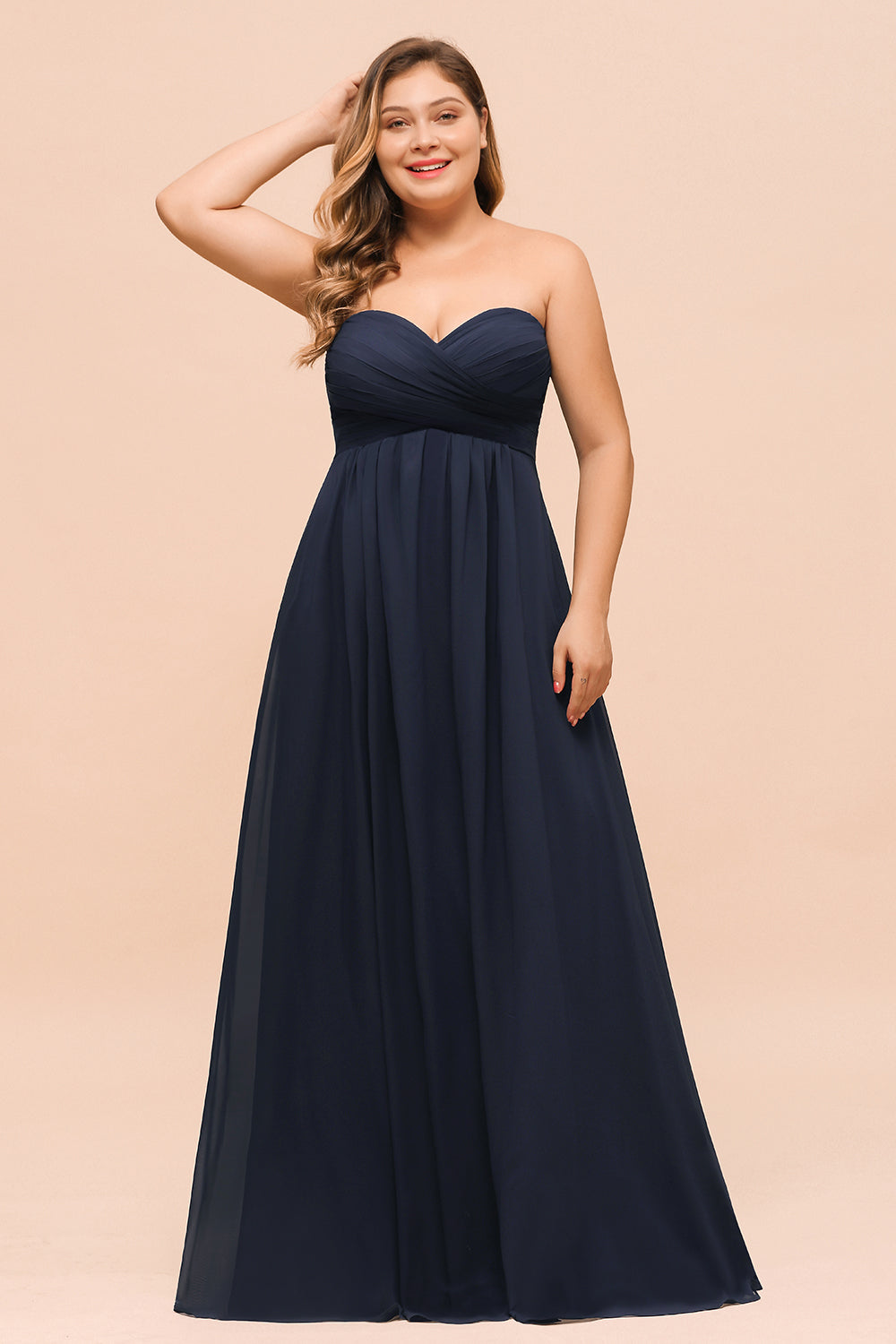 Plus Size Dark Navy Long Sweetheart Chiffon Wedding Guest Dresses