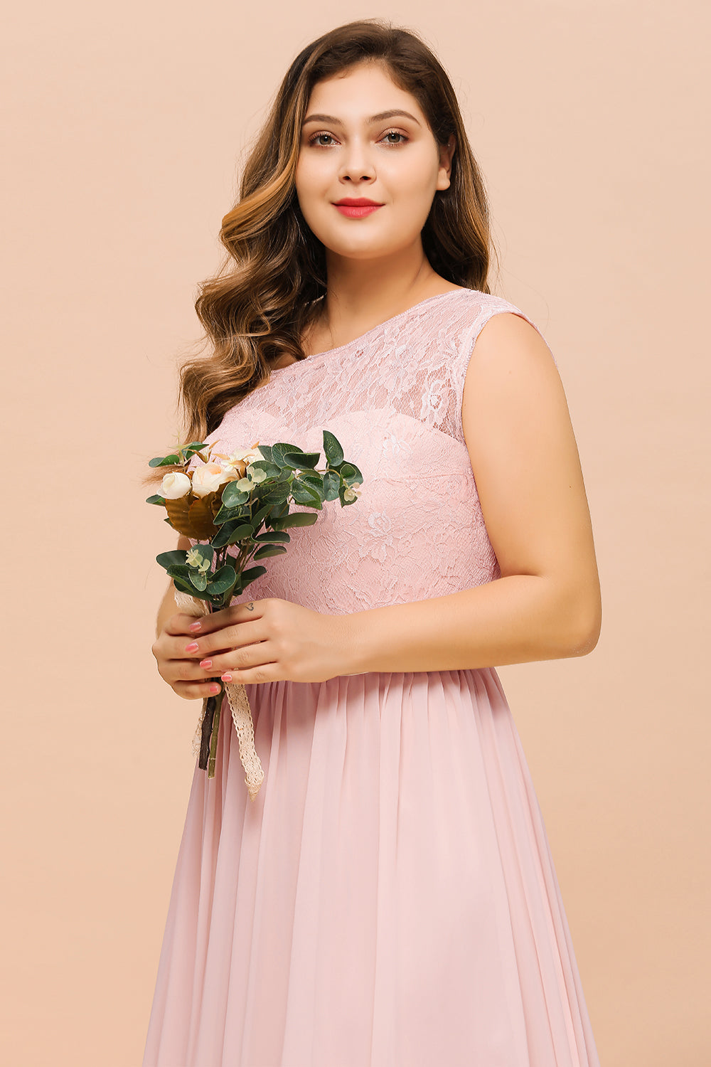 Plus Size One Shoulder Appliques Lace A-Line Chiffon Bridesmaid Dress With Split