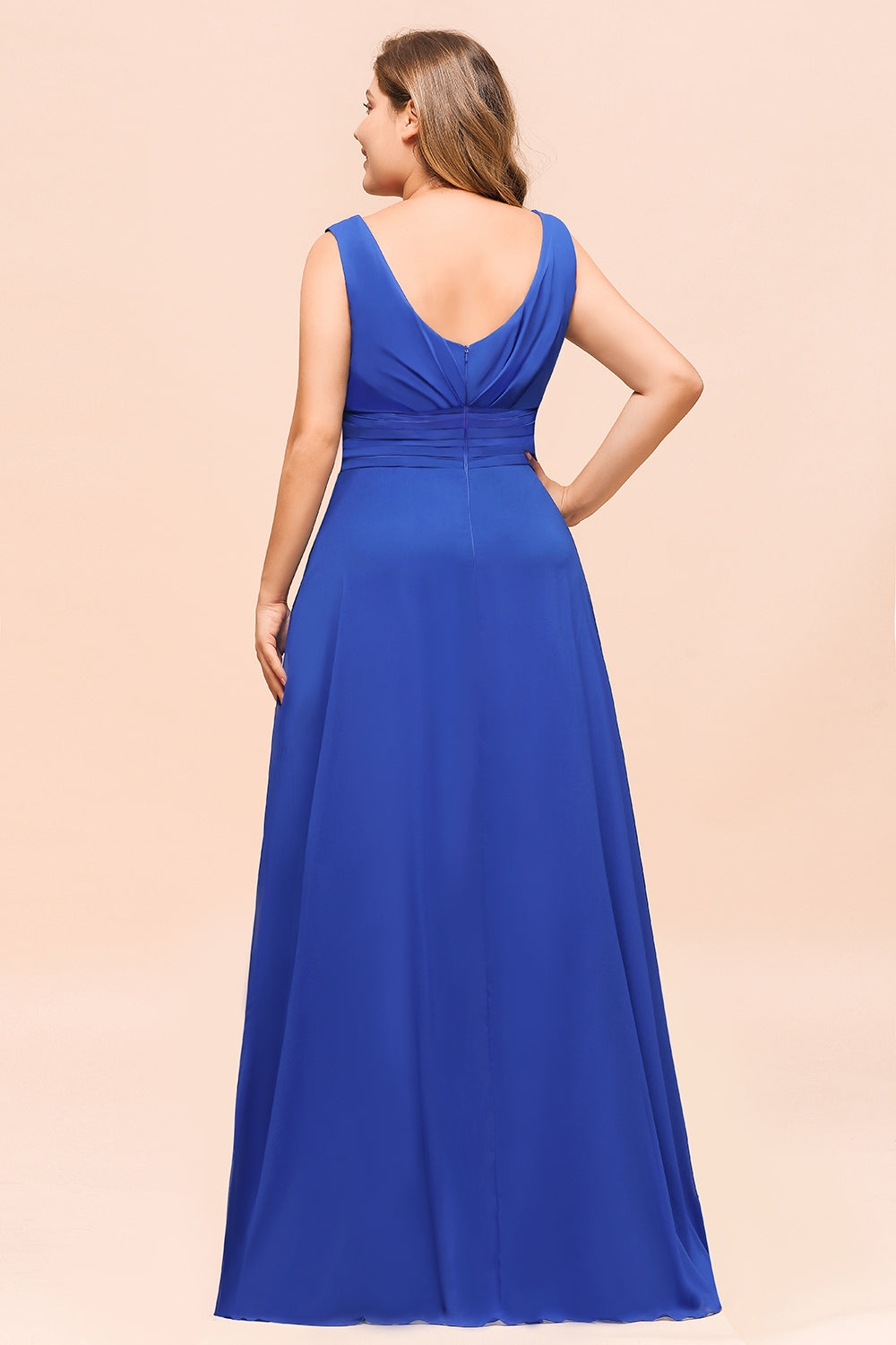 Plus Size Wide Straps V-neck A-line Floor Length Chiffon Bridesmaid Dress