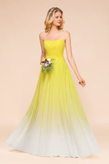 Pretty Strapless Backless A-line Floor Length Chiffon Ruched Bridesmaid Dress