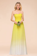 Pretty Strapless Backless A-line Floor Length Chiffon Ruched Bridesmaid Dress