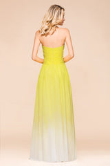 Pretty Strapless Backless A-line Floor Length Chiffon Ruched Bridesmaid Dress