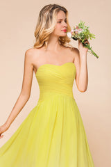 Pretty Strapless Backless A-line Floor Length Chiffon Ruched Bridesmaid Dress