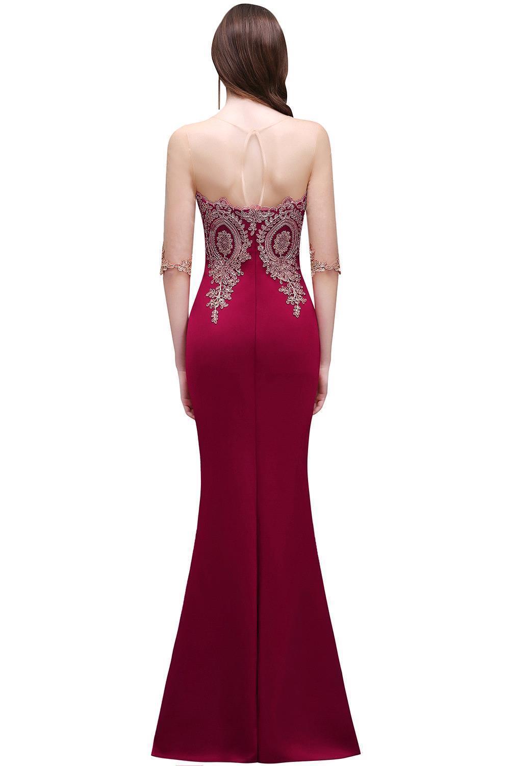 Red Half Sleeves Appliques Mermaid Beads Bridesmaid Dresses