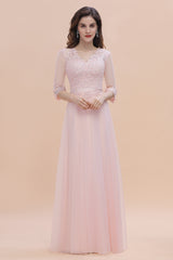 Long Sleeves A-Line V-neck Lace Appliques Wedding Guest Dress
