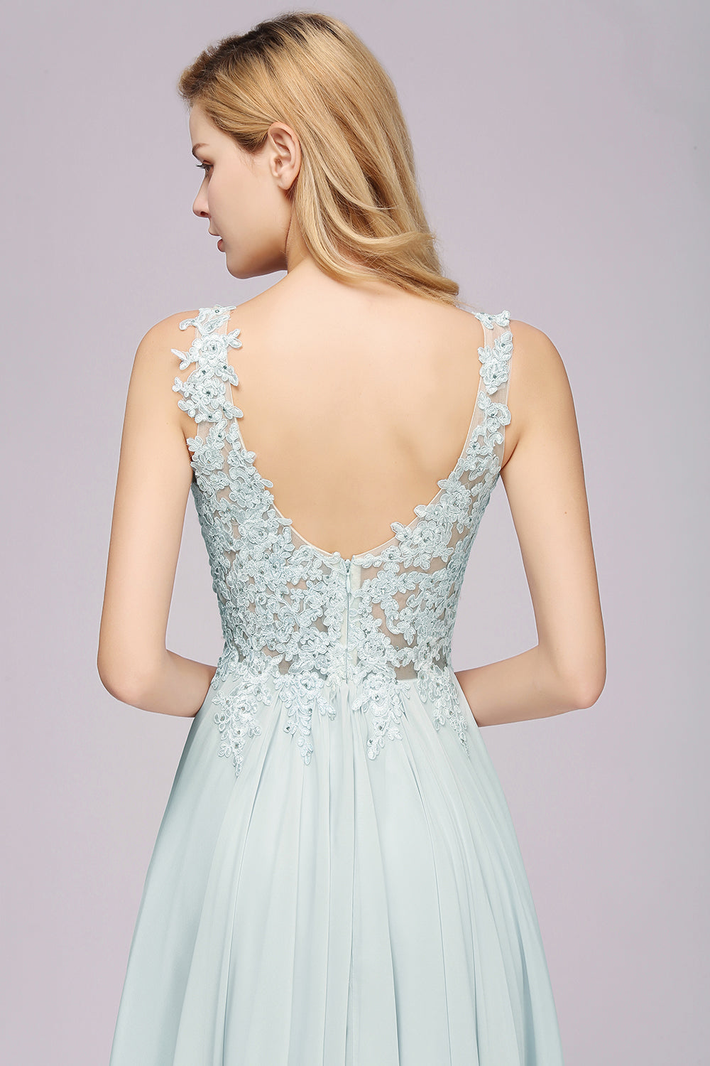 Sexy Chiffon Beaded Lace V-Neck Sleeveless Long Bridesmaid Dress