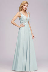 Sexy Chiffon Beaded Lace V-Neck Sleeveless Long Bridesmaid Dress