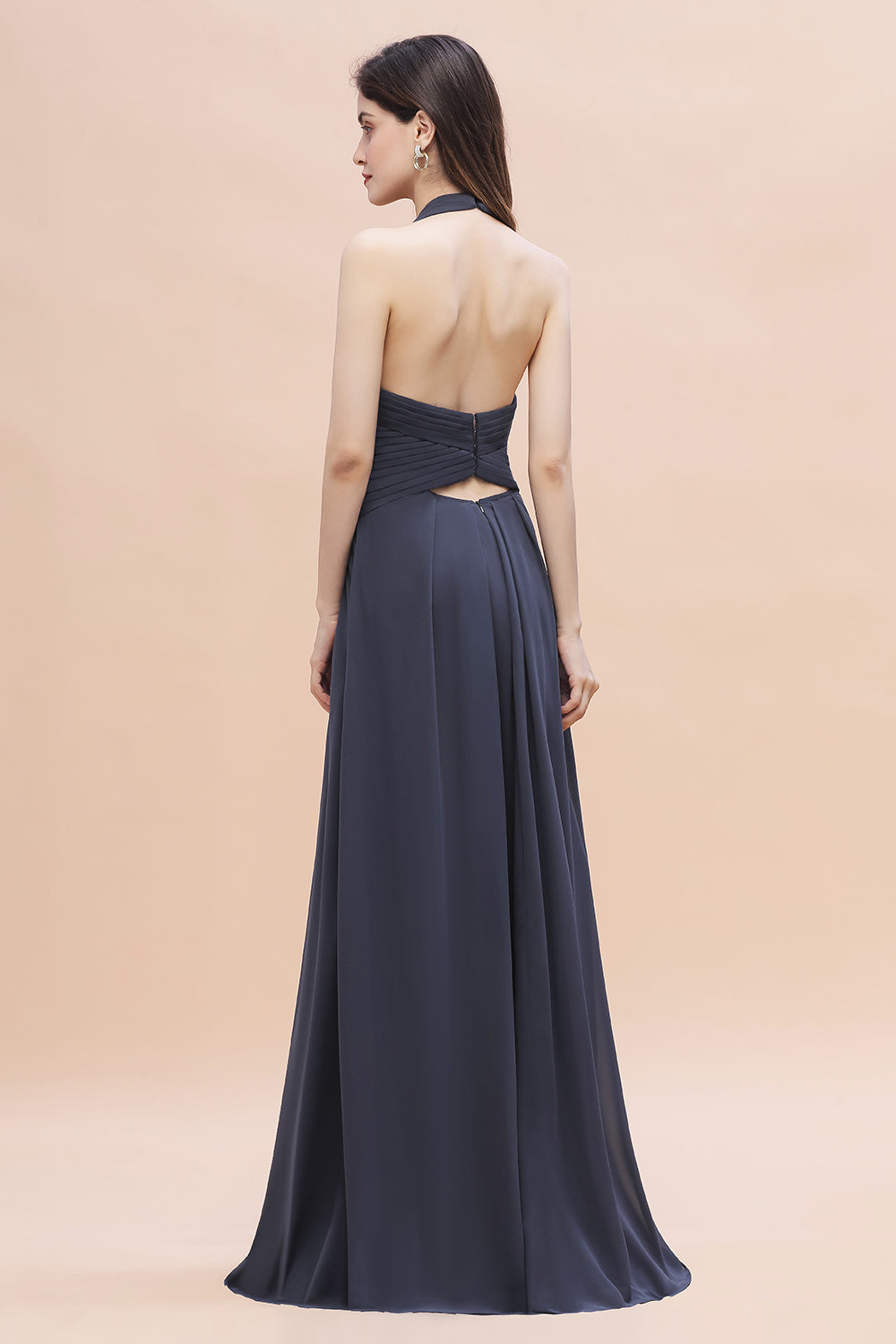 Sexy Halter Deep V-neck A-Line Chiffon Floor Length Bridesmaid Dress