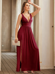 Sexy Long V-neck A-line Bridesmaid Dress with Side Split