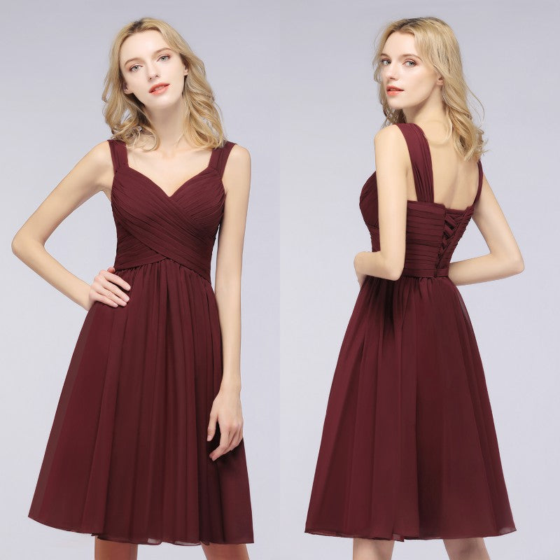 Sexy Ruffles Straps Sleeveless Short Bridesmaid Dresses