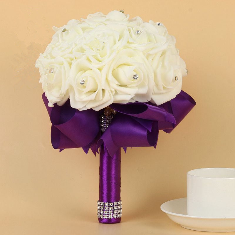 Silk Beading Rose Bouquet with Colorful Ribbons