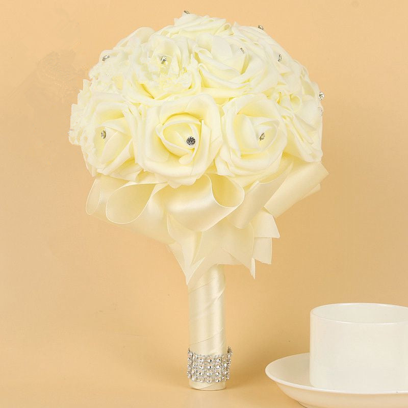 Silk Beading Rose Bouquet with Colorful Ribbons