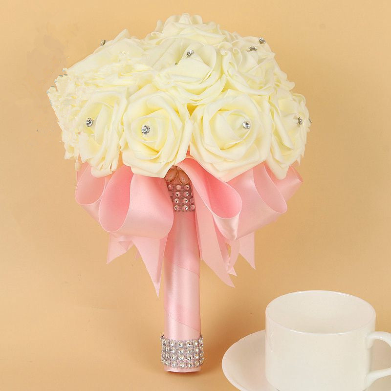 Silk Beading Rose Bouquet with Colorful Ribbons