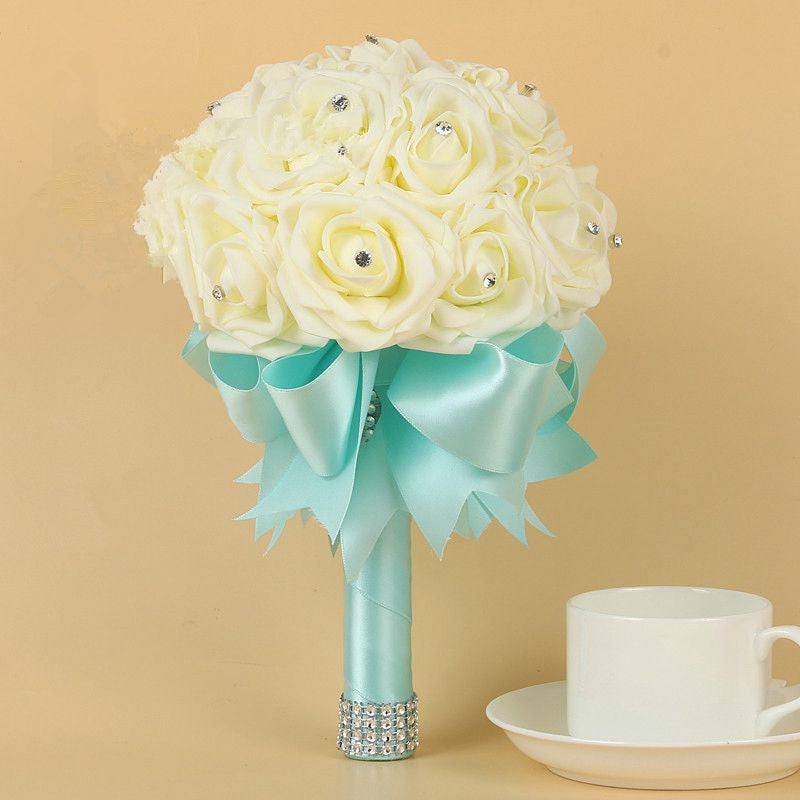 Silk Beading Rose Bouquet with Colorful Ribbons