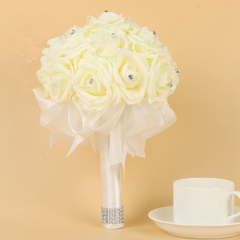Silk Beading Rose Bouquet with Colorful Ribbons