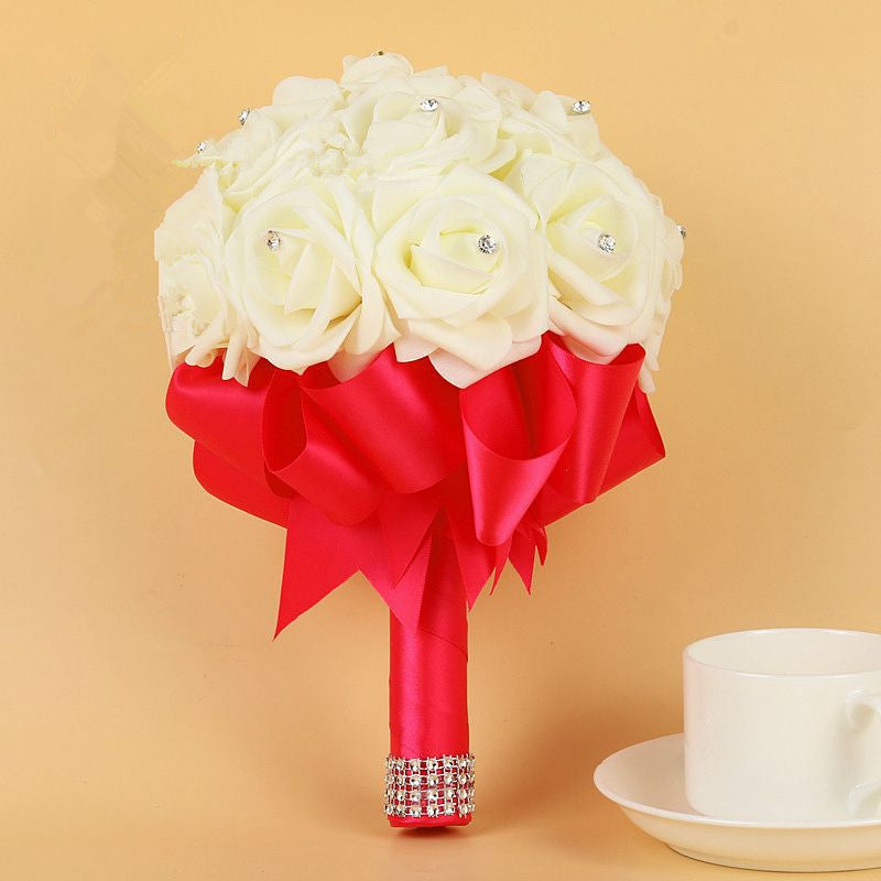 Silk Beading Rose Bouquet with Colorful Ribbons