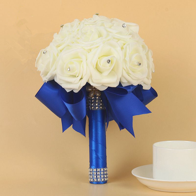 Silk Beading Rose Bouquet with Colorful Ribbons
