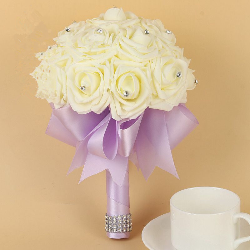 Silk Beading Rose Bouquet with Colorful Ribbons
