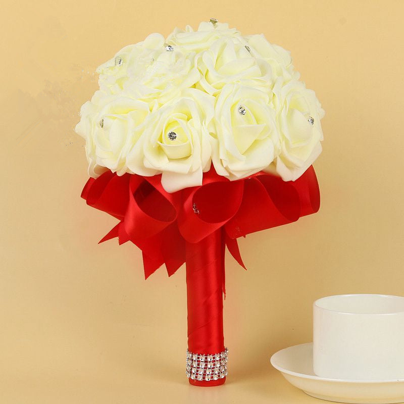 Silk Beading Rose Bouquet with Colorful Ribbons