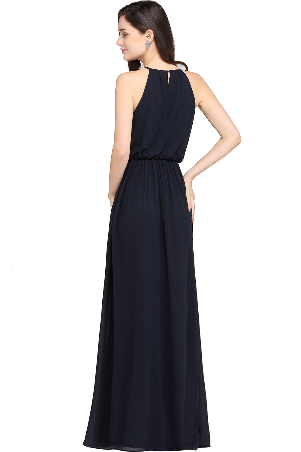 Simple A-Line Chiffon Halter Sleeveless Floor Length Bridesmaid Dresses