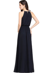 Simple A-Line Chiffon Halter Sleeveless Floor Length Bridesmaid Dresses