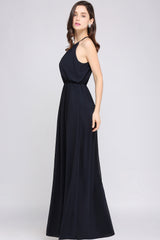 Simple A-Line Chiffon Halter Sleeveless Floor Length Bridesmaid Dresses