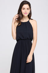 Simple A-Line Chiffon Halter Sleeveless Floor Length Bridesmaid Dresses