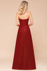 Simple A-Line Strapless Chiffon Backless Floor Length Bridesmaid Dress With Ruched
