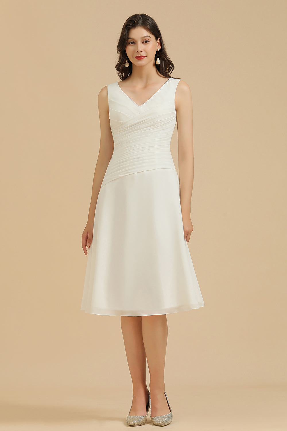 Simple A-line Straps Ruffles Short Bridesmaid Dress