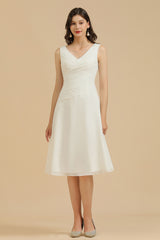 Simple A-line Straps Ruffles Short Bridesmaid Dress