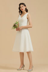 Simple A-line Straps Ruffles Short Bridesmaid Dress