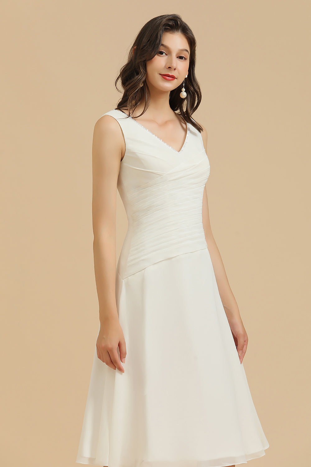 Simple A-line Straps Ruffles Short Bridesmaid Dress