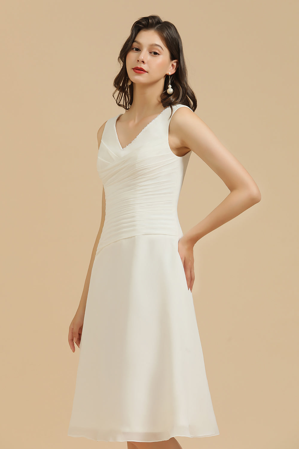 Simple A-line Straps Ruffles Short Bridesmaid Dress