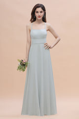 Simple Halter Spaghetti Straps A-Line Chiffon Bridesmaid Dress With Pockets
