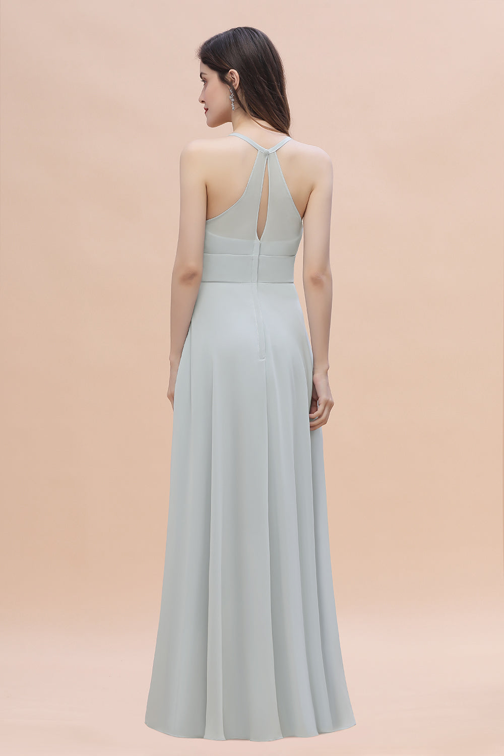 Simple Halter Spaghetti Straps A-Line Chiffon Bridesmaid Dress With Pockets