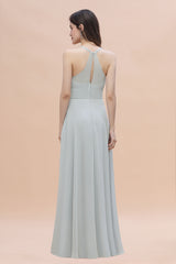 Simple Halter Spaghetti Straps A-Line Chiffon Bridesmaid Dress With Pockets