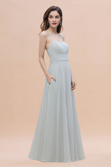 Simple Halter Spaghetti Straps A-Line Chiffon Bridesmaid Dress With Pockets
