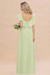 Simple High Low A-line V-Neck Ruffles Chiffon Sage Bridesmaid Dress