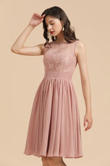 Simple Lace Straps Knee Length Short Bridesmaid Dress