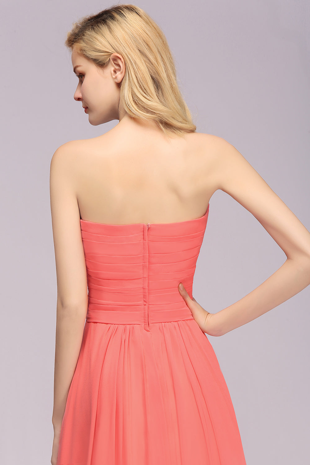 Simple Long Sweetheart Strapless Flower A-line Bridesmaid Dress