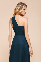 Simple One Shoulder A-line Floor Length Chiffon Bridesmaid Dress With Ruched