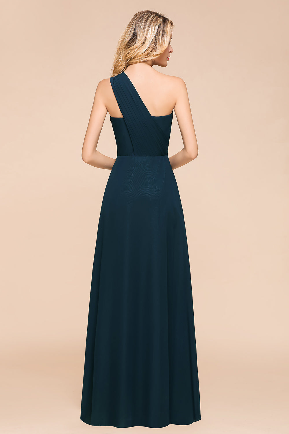 Simple One Shoulder A-line Floor Length Chiffon Bridesmaid Dress With Ruched