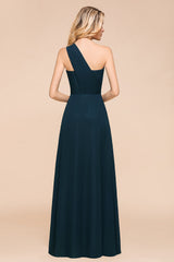 Simple One Shoulder A-line Floor Length Chiffon Bridesmaid Dress With Ruched
