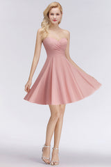 Simple Pink Sweetheart Short A-line Bridesmaid Dress